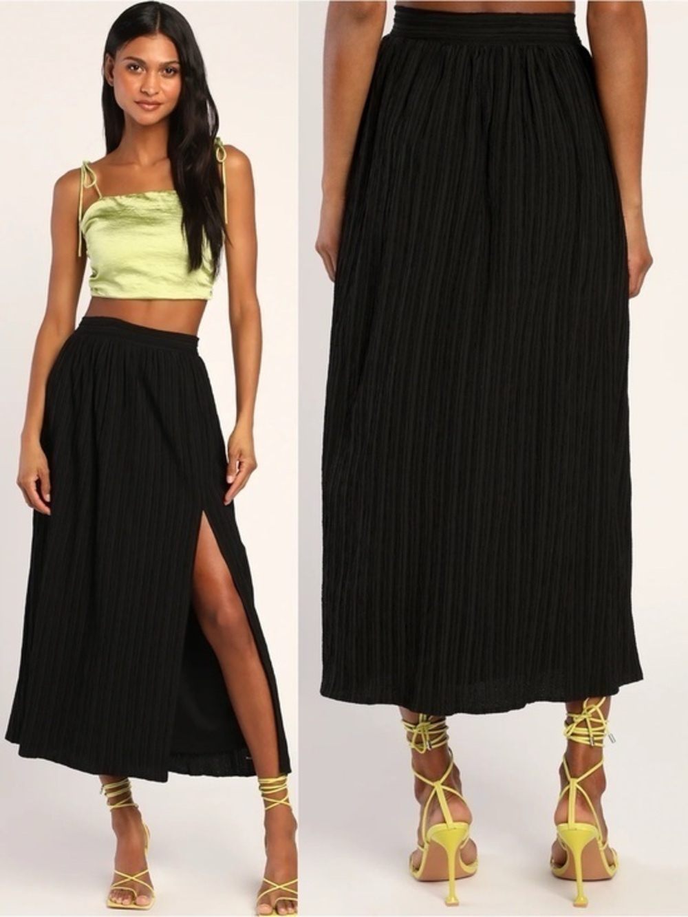 NWT Luluβs Midsummer Memories Black Mid-Rise Maxi Skirt Large Small Euro Summer